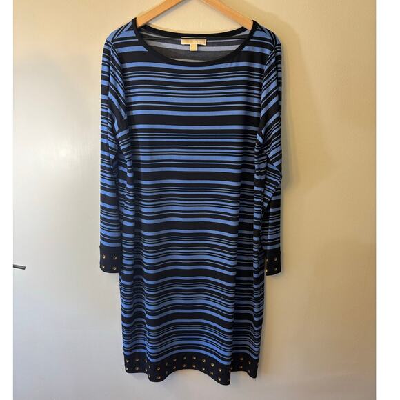 Michael Kors Long Sleeve Blue Striped Midi Dress size 2X - Picture 1 of 5